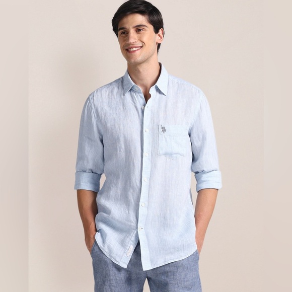 POLO ASSN REGULAR FIT SOLID 100% LINEN CASUAL POLO SHIRT SIZE XL - Picture 1 of 11